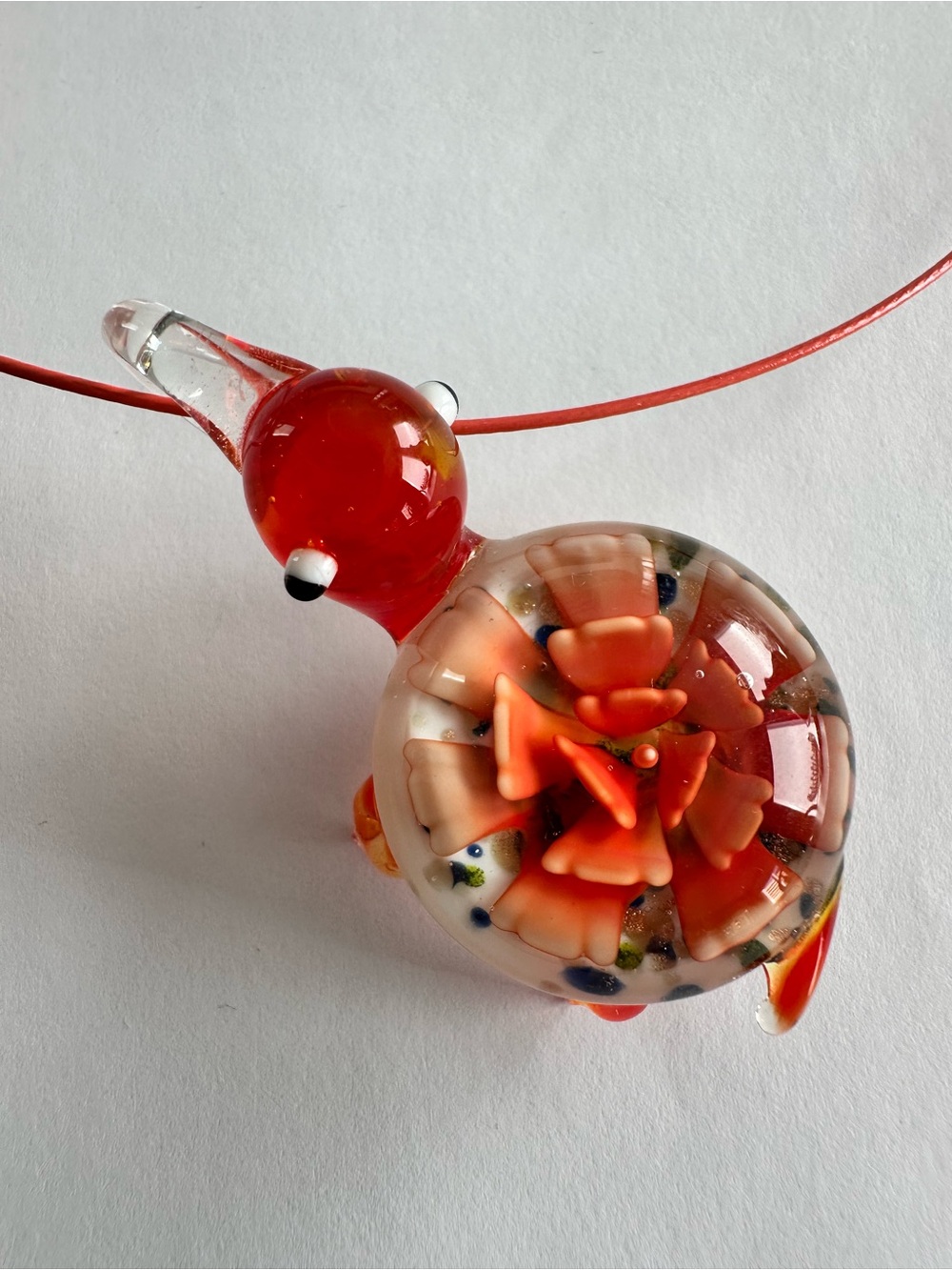 Handmade Red Glass Turtle Pendant Necklace